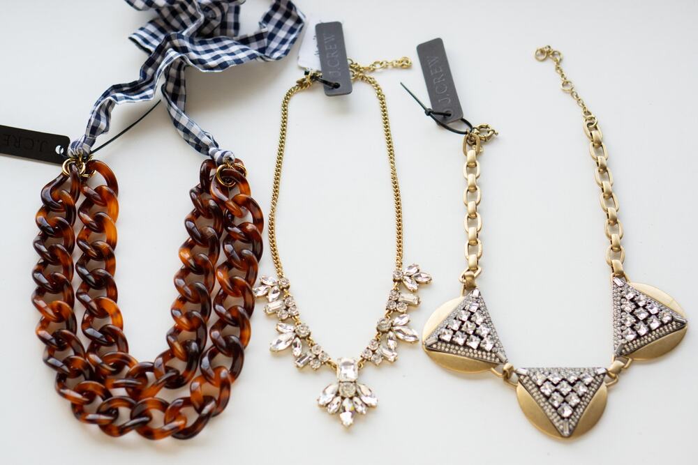 J.Crew Necklace Bundle Set of 3 Tortoiseshell Crystal Statement Gold Geometric